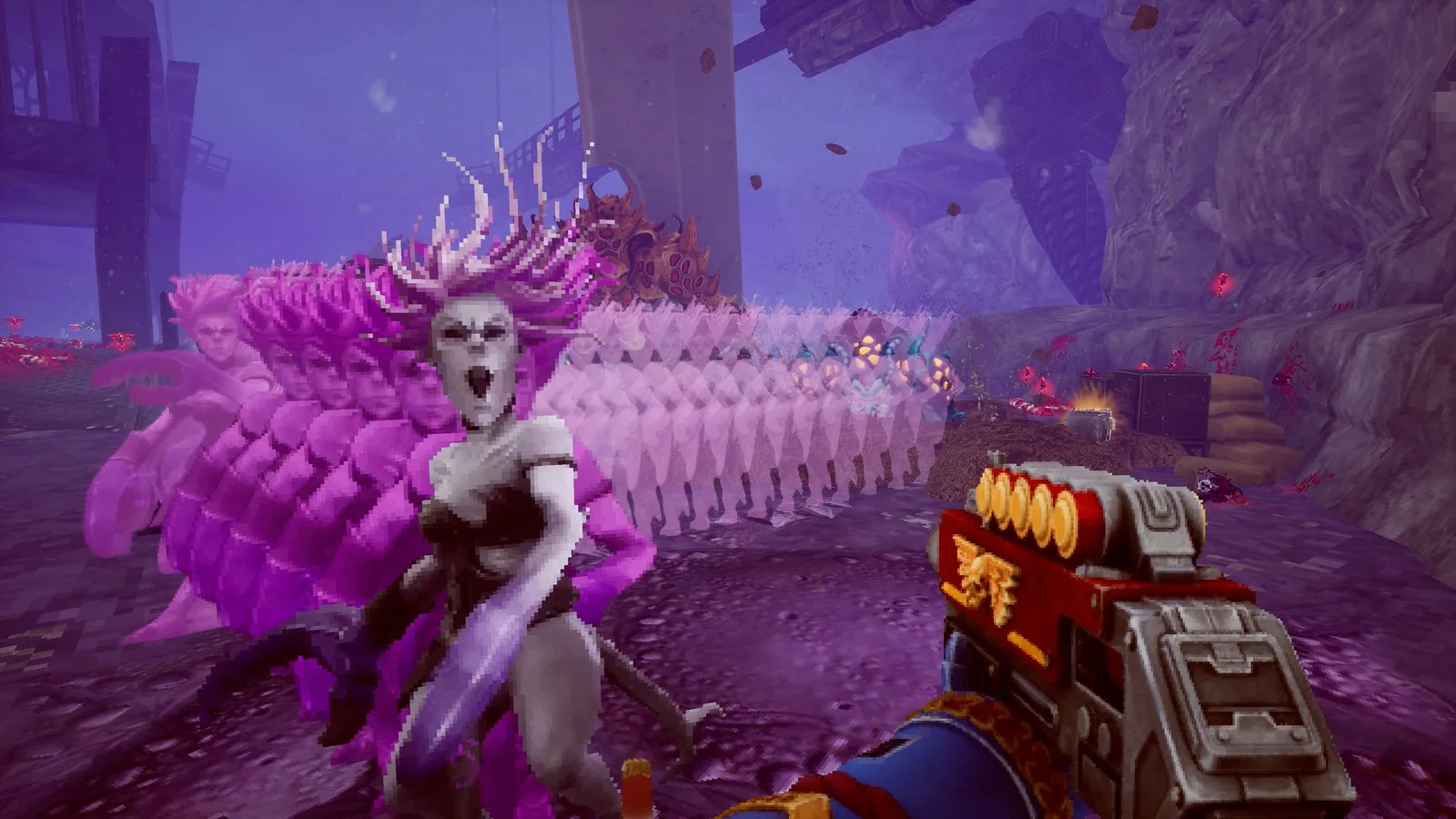 Boltgun 2 Daemonette leaping in with pink plumes and claws raised